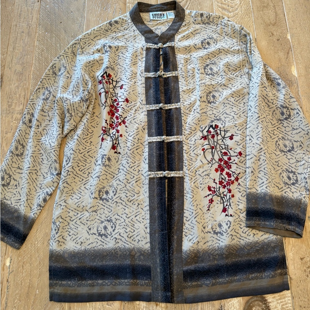 Chicos Design Asian-Inspired Mandarin Top Cherry Blossom M